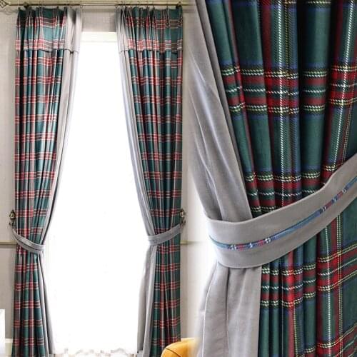 Modern Scottish Christmas Wind Flannel Printed Plaid American Curtain Customization Curtains for Living Dining Room Bedroom