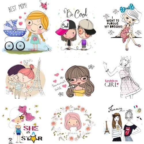 Iron on Transfer for Clothing Patches for Jackets Diy Beautiful Girl Pvc Stickers Appliques ForT-shirt Stripes Heat Transfer I