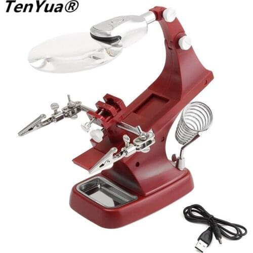 TenYua 3X 4.5X Welding Magnifying Glass LED Loupe Magnifier Alligator Clip Holder Clamp soldering iron Repair Tools
