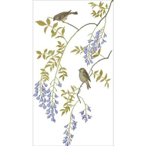 Wisteria flowers and birds illustration Counted Cross Stitch 11CT 14CT 18CT DIY Cross Stitch Kits Embroidery Needlework Sets