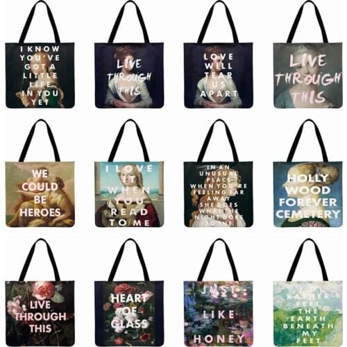 Shoulder Bag Women Beach Bags Classical Girls Oil Painting Printed Tote Bag Foldable Shopping Bag Linen Febric Casual Tote