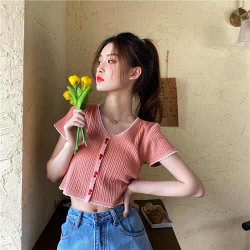 Woman TShirts Summer White High-Waist Top Short Sleeve Knitted T-shirt Womens Clothing Crop Top Mujer Camisetas