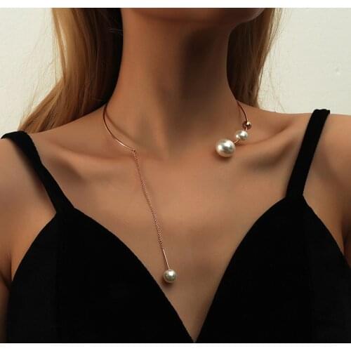 Elegant Big White Imitation Pearl Choker Necklace Clavicle Chain Fashion Necklace For Women Wedding Jewelry Collar 2021 New
