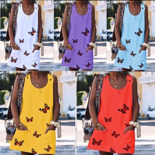 Women Summer Dress 3D Print Butterfly Sleeveless Beatch Dress Bohemian Casual Dresses Party Mini Dress