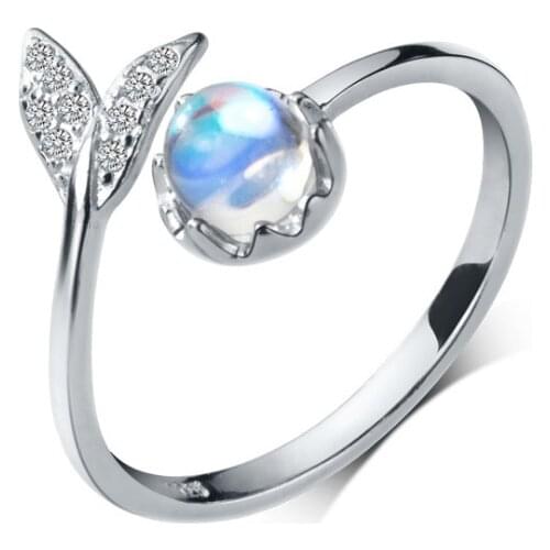 925 Sterling Silver Fashion Wedding Jewelry Adjustable Open Crystal Mermaid Ring for Women Ladies Finger Ring jz459