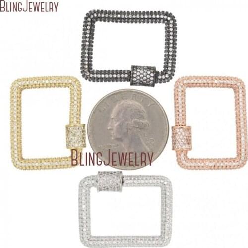 Gold Rectangle Lock Cross Clear Ziricon CZ Micro Pave Screw Clasp Lock Carabiner Pave Lock 23x28mm FC30097