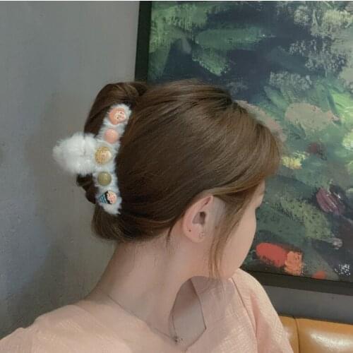 12PCS/lot Simple and Cute Cartoon Plush Hair Claws Cartoon Character Head Hair Claw Jaw Banana Clip Accessories for Women