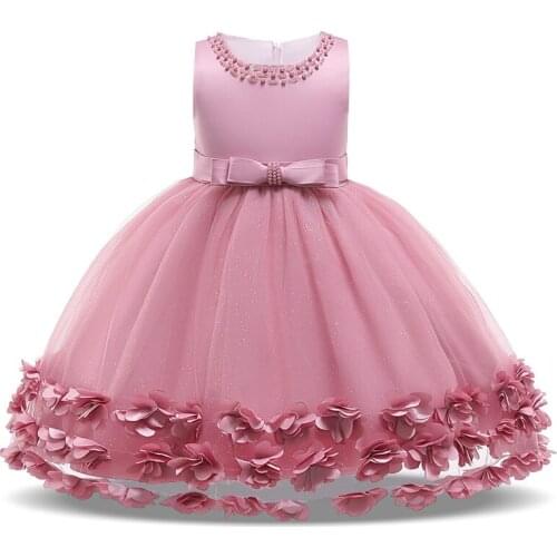 2020 Summer Beading Baby Girl Dress Birthday Kids Dresses For Girls Children Gown Flower Lace Princess Dress Party Wedding Dress