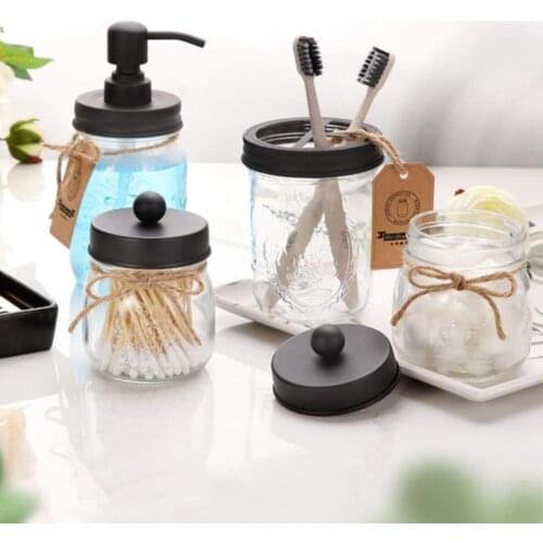 4Pcs/Set Foaming Soap Dispenser Rustic Transparent 304 Stainless Steel Mason Jar Bathroom Accessories Set for Home