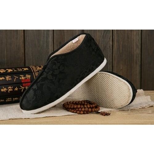 Winter warm handmade cotton dragon tai chi martial arts boots zen lay meditation sneakers shaolin monk kung fu shoes black