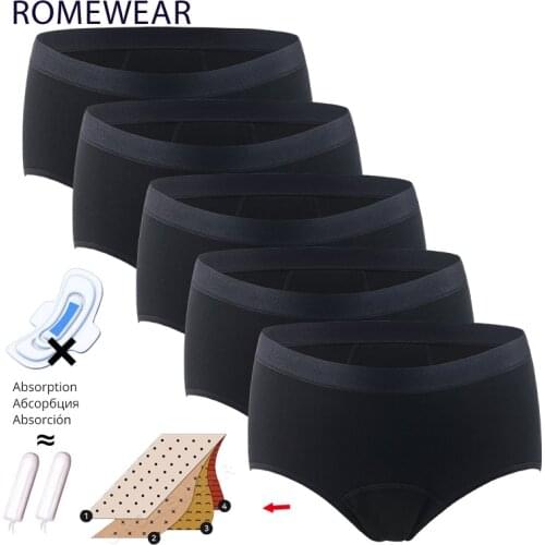 5pcs Cotton Bamboo Fiber Menstrual Period Women Underwear 4Layer Leakproof Reusable Panties High Absorbent Incontinence Lingerie