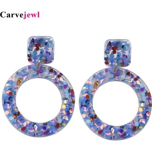 Carvejewl big earrings post square round circle resin color rich sequin drop dangle earrings for women party jewelry girl gift
