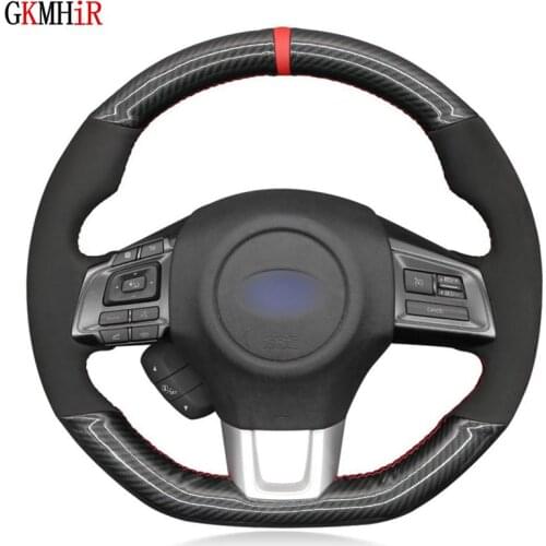 Black Genuine Leather Carbon Fiber Hand-Stitched Car Steering Wheel Cover For Subaru WRX (STI) Levorg 2015 2016 2017 2018 2019