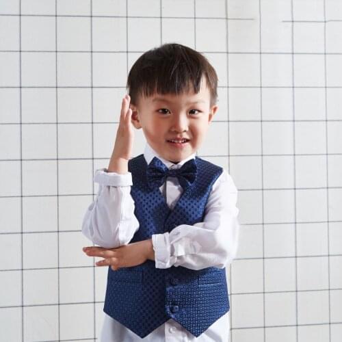 Boys Vest For Boys Blue V Neck Solid Children Wedding Party Stage Little Kids Gentleman Outfit For Formal Business Children