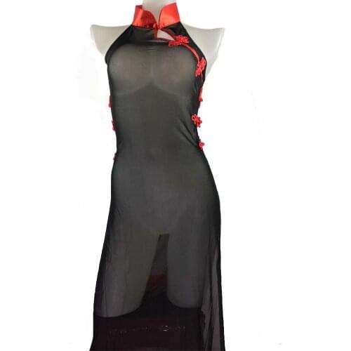 Long Ladies Women Sexy Cheongsam Chinese Style Dress Traditional Lingerie Black Red Qi Pao Split Night Dress Exotic Costumes