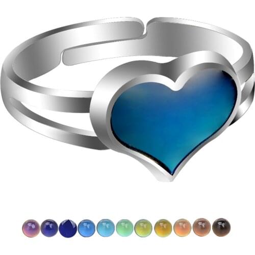 JUCHAO Women Fashion Sweet Little Peach Heart Feeling Warm Mood Color Changing Ring Opening Adjustable Magic Strange Jewelry