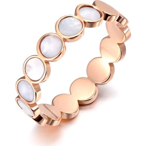 New Titanium Stainless Steel Fine Brand White Shell Rings Bridal Wedding Geometric Ring Jewelry For Women Girls R19113