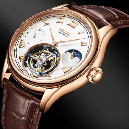 AESOP Mechanical Watches Sapphire Tourbillon Wrist Watch for Men Skeleton Vintage Mens Watch Luxury Waterproof Auto Date Clock