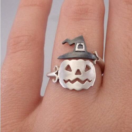 Cute Halloween Decoracion Jewelry Women Rings Witch Hats Broom Mop Pumpkin Lamp Alloy Finger Rings Hollow Out Mens Ring