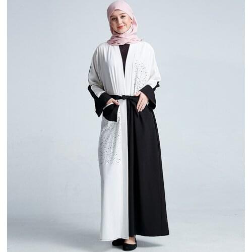 Muslim Abaya Maxi Dress Beading Cardigan Open Stitch Long Robe Gowns Kimono Ramadan Islamic Clothing Worship Service Wholesale
