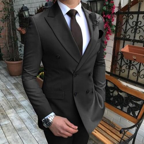 Mens Suit Men 2 piece Slim Fit Jacket Casual Groom Wear Double-breasted Prom Tuxedos Casual Business Jacket+Pants for Wedding