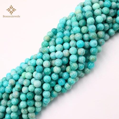 Natural Blue Color Russian Amazonite A Grade Stone Beads Round Smooth 6 8 MM For DIY Bracelets Handmade Necklaces Earrings