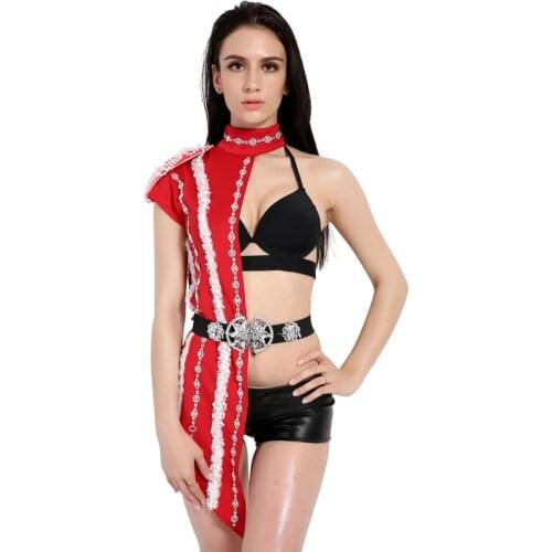 New Fashion Sequins Black Red Patchwork Space Dance Costumes Female Ds Dj Stage Costumes For Singer Nightclub Bar Half Bodysuit
