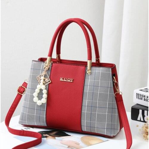 New pu ladies bag striped lattice stitching handbag ladies handbag high quality messenger bag large capacity shoulder bag women