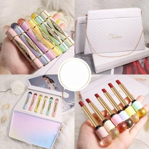 New Valentines Day Colored Glaze Thin Tube Lipstick Gift Box Matte Christmas Sheepskin Lipstick Bag Lipstick Halloween Gift Set