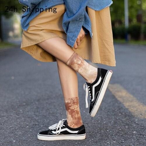 Autumn/Winter Japanese Korean Tie-dye Flat Tube Socks Pure Cotton European Street Style Skateboard Socks Couple Socks Funny