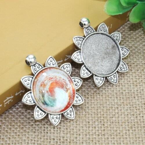 5pcs 25mm Inner Size Zinc alloy flower Necklace Pendant Cameo Cabochon Base Base Tray Bezel Blank F-020113