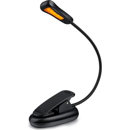 Rechargeable Amber 5 LED Book Light, Music Stand Light, Easy Clip-on Blue Light Blocking Reading Light, 3 Brightness Levels