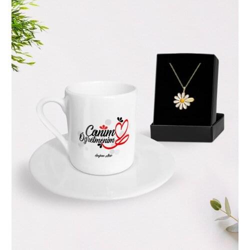 Personalized Monsieur Lazhar Turkish coffee Cup and Is Daisy Necklace Gift Seti-1