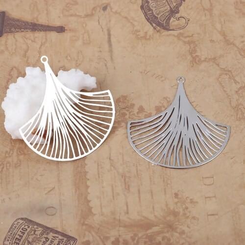 Ginkgo Leaf Charms Iron Based Filigree Pendants Alloy Silver Color Filigree 39*38mm For DIY Jewelry Finding Accessories, 2 PCs