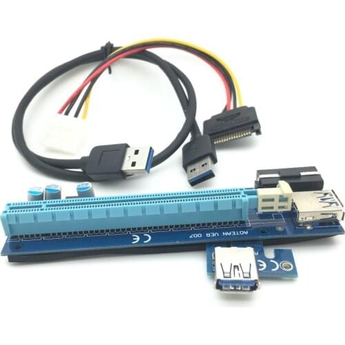 30cm PCIe PCI-E PCI Express Riser Card 1x to 16x with USB3.0 Cable SATA to 6Pin power cable riser for bitcoin mining Machine
