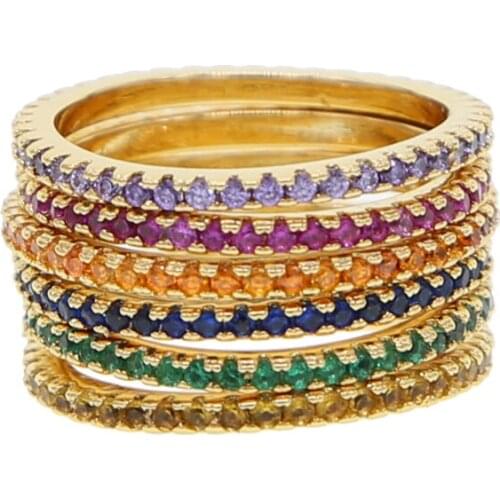 Colorful cz engagement ring for women full finger rings with blue red green yellow multi color cubic zirconia eternity band