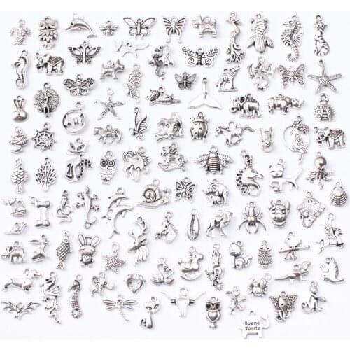 Animal series 100pcs Tibetan Silver Mixed Styles Charms Pendants DIY Jewelry for Necklace Bracelet Making Accessaries js2230