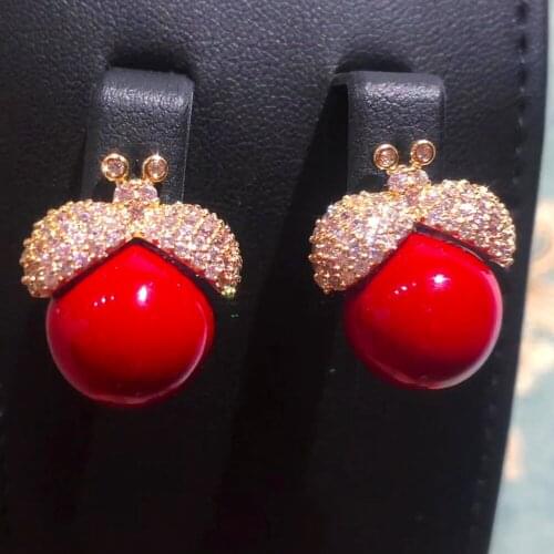 SORAMOORE Luxury Insect Imitation Pearls Stud Earrings for women Wedding Crystal Zircon CZ Dubai Bridal Earring Bohemian Hot New