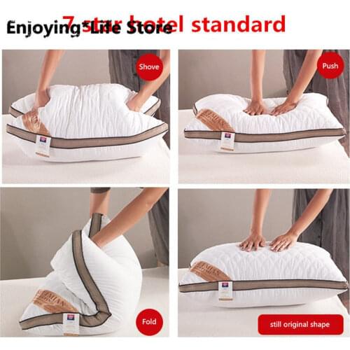 7 Star Hotel Standard Feather Fabric Pillow Hotel Super Stretch Pillow.Neck Pillow Can Be Washed.45X65X18cm Bed Pillow