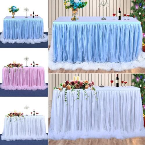 Wedding Tulle Tutu Table Skirt Party Birthday Festive Baby Shower Decor 6ft White Pink Blue