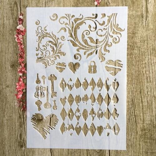 A4 29 * 21cm Love Key Floral DIY Stencils Wall Painting Scrapbook Coloring Embossing Album Decorative Paper Card Template