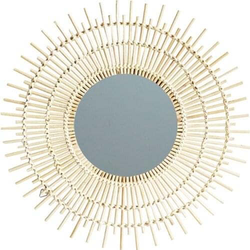 Rattan Dressing Mirror Innovative Art Decoration Round Makeup Mirrors Photo Prop 2XPE