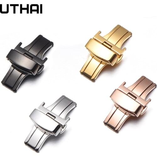 UTHAI Watch Fold Buckle P90 Stainless steel butterfly double push buckle 10-22mm Button Deployment Clasp Buckles Watch Accessori