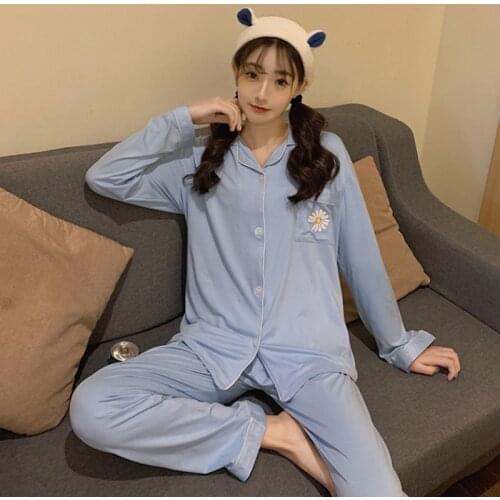 Spring Autumn Students Nightwear Suit New Long Sleeve Pajamas For Women Fresh Print Sleepwear Set Loungewear Pyjama Femme