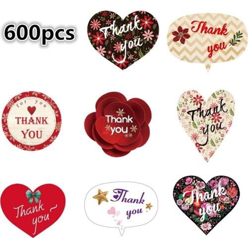Over Size Amazing 600pcs/roll Heart & Round Thank You Sticker Love Gift Cookie Baking Handmade Flower Bouquets Sealing Labels