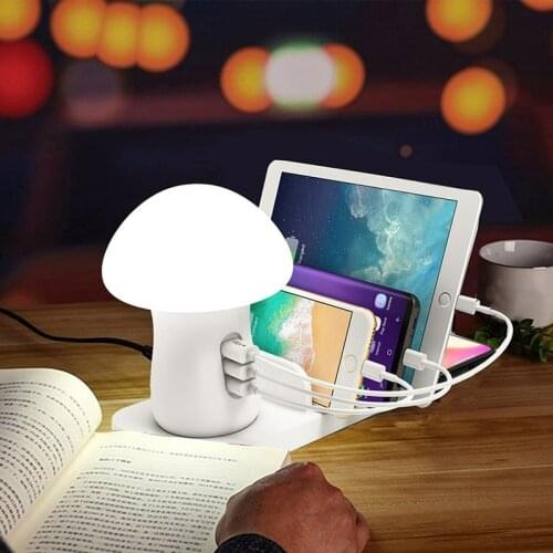 New 3 USB Charging Station Dock QC3.0 Quick Charge Mushroom Lamp Charger Fast Qi 7.5W/10W Wireless Chargers for IPhone Samsung