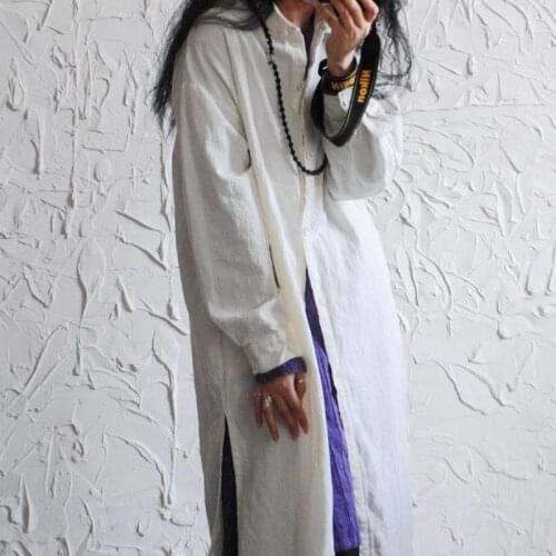 2017 Winter Loose Thick Cotton Linen Women Blouses Pure Color Long Fork Blusas Vintage Shirt Ladies Tops Long Sleeve Cardigan