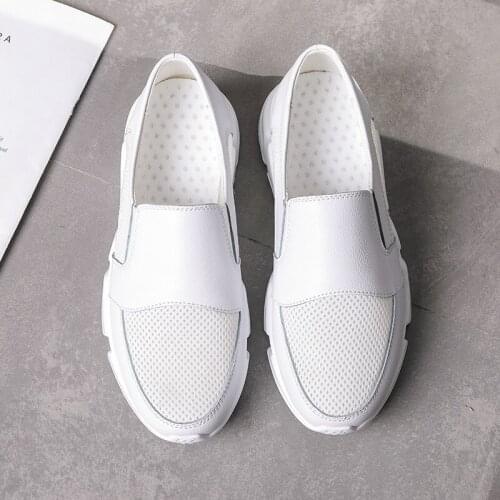 Platform Womens Genuine Leather Sneakers For Women Slip-On White Trainers Femme Shoes Woman Solid Heighten Sports Footwear 2020