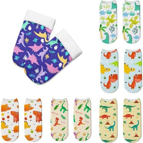 Women Socks Cute 3D Dinosaur Print Cartoon Summer Ankle Socks Casual Popular Art Funny Short Socks For Female