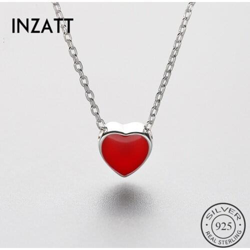 INZATT Romantic Red Enamel Heart Pendant Necklace for Women Engagement Party Fine Jewelry Gift Brincos Charm 925 Sterling Silver